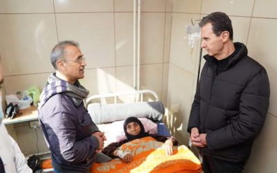 الرئيس الأسد وزوجته يزوران جرحى الزلزال في حلب